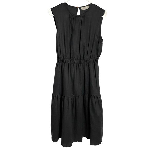Madewell 100% Linen Dress Sundress Womens 2 Black Tiered Open Back Lined Midi - Picture 2 of 8